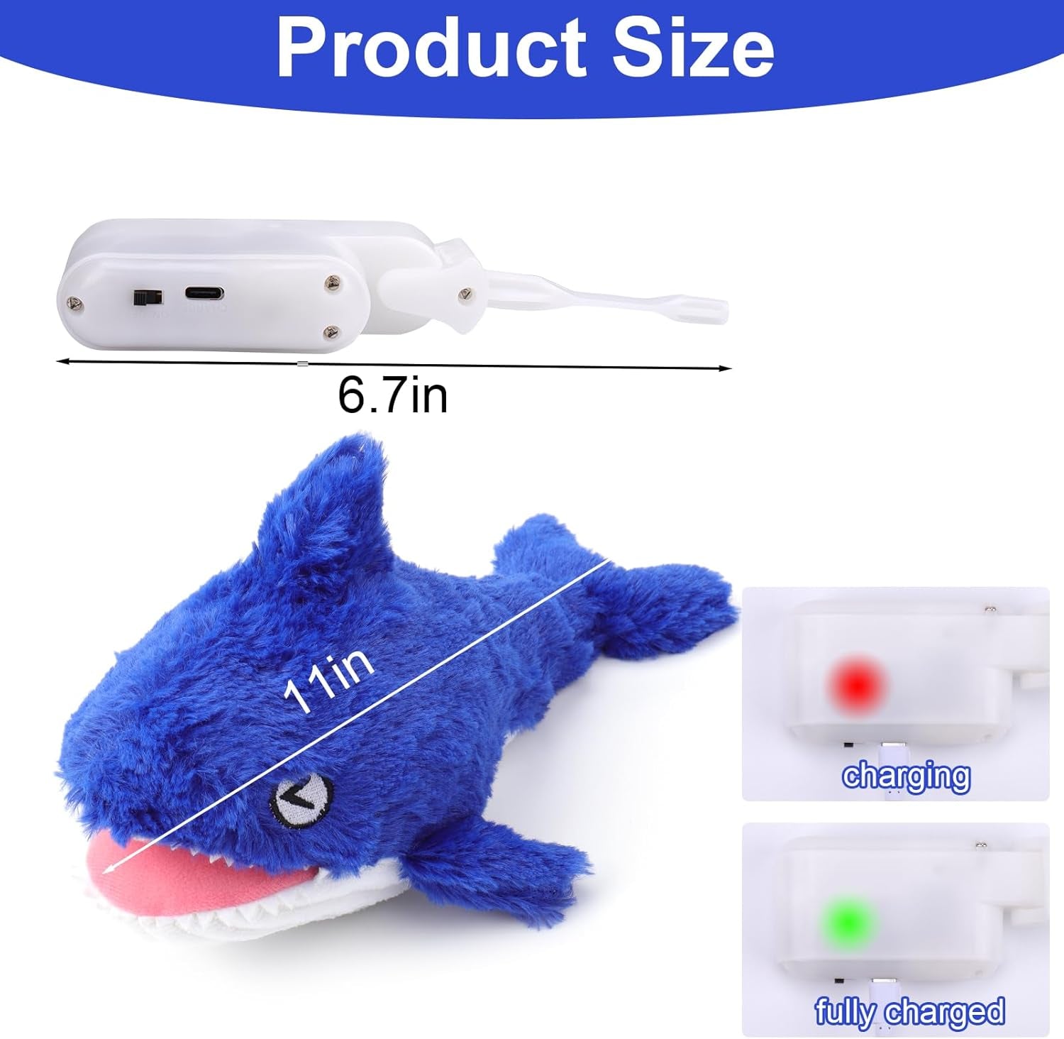 2 in 1 Interactive Dog Toys, Shark Dog Toy to Keep Them Busy, Plush Squeaky Dog Toys, Rechargeable Wiggly Fish Blue Dog Toys for Small Medium Large Dogs, Moving Dog Toys for Indoor&Outdoor