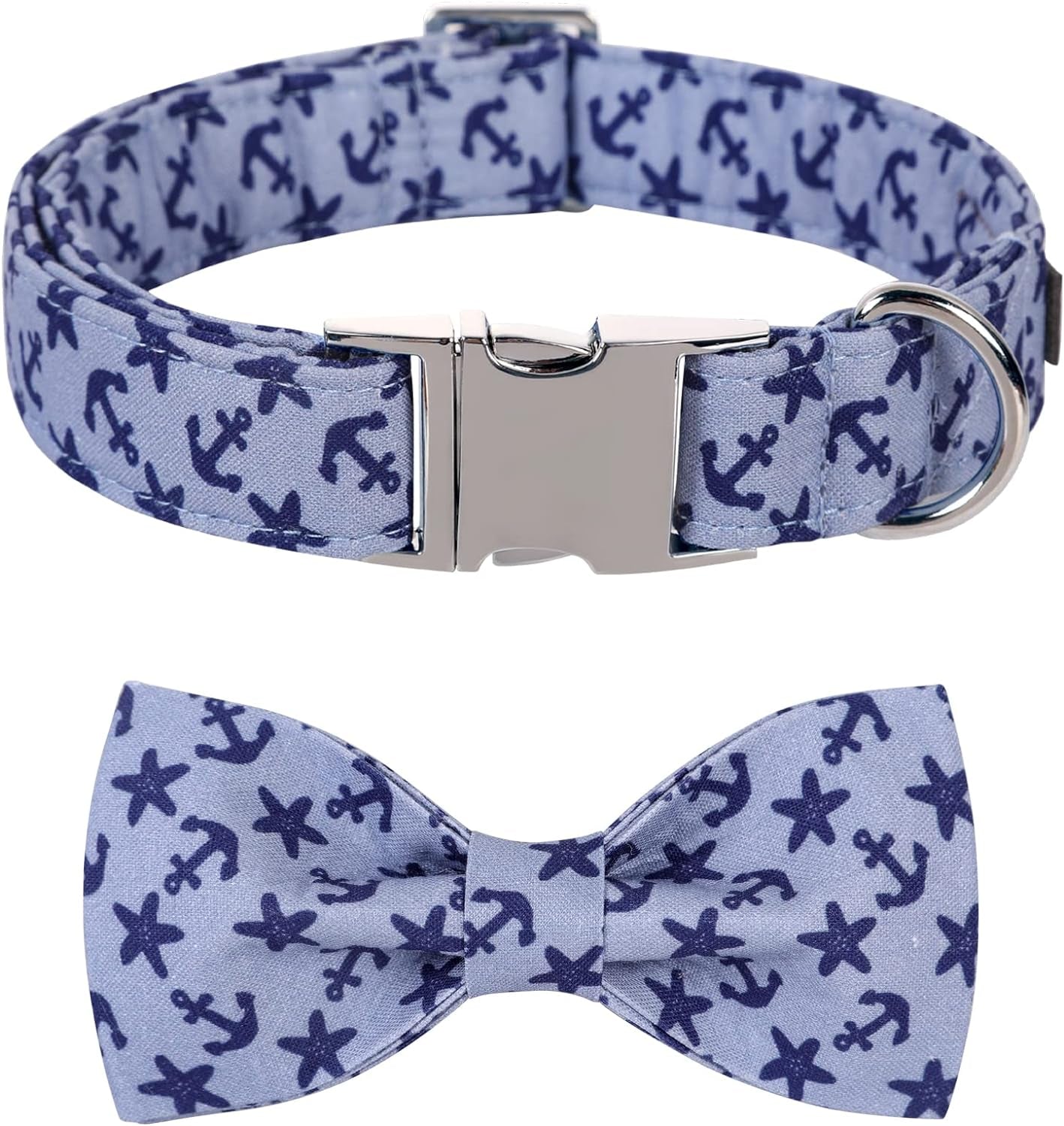 Boy Dog Collar with Bowtie, Comfortable Adjustable Cute Blue Plaid Bow Tie Collar for Male Dogs Gift, Large, Neck 16-24 Inches