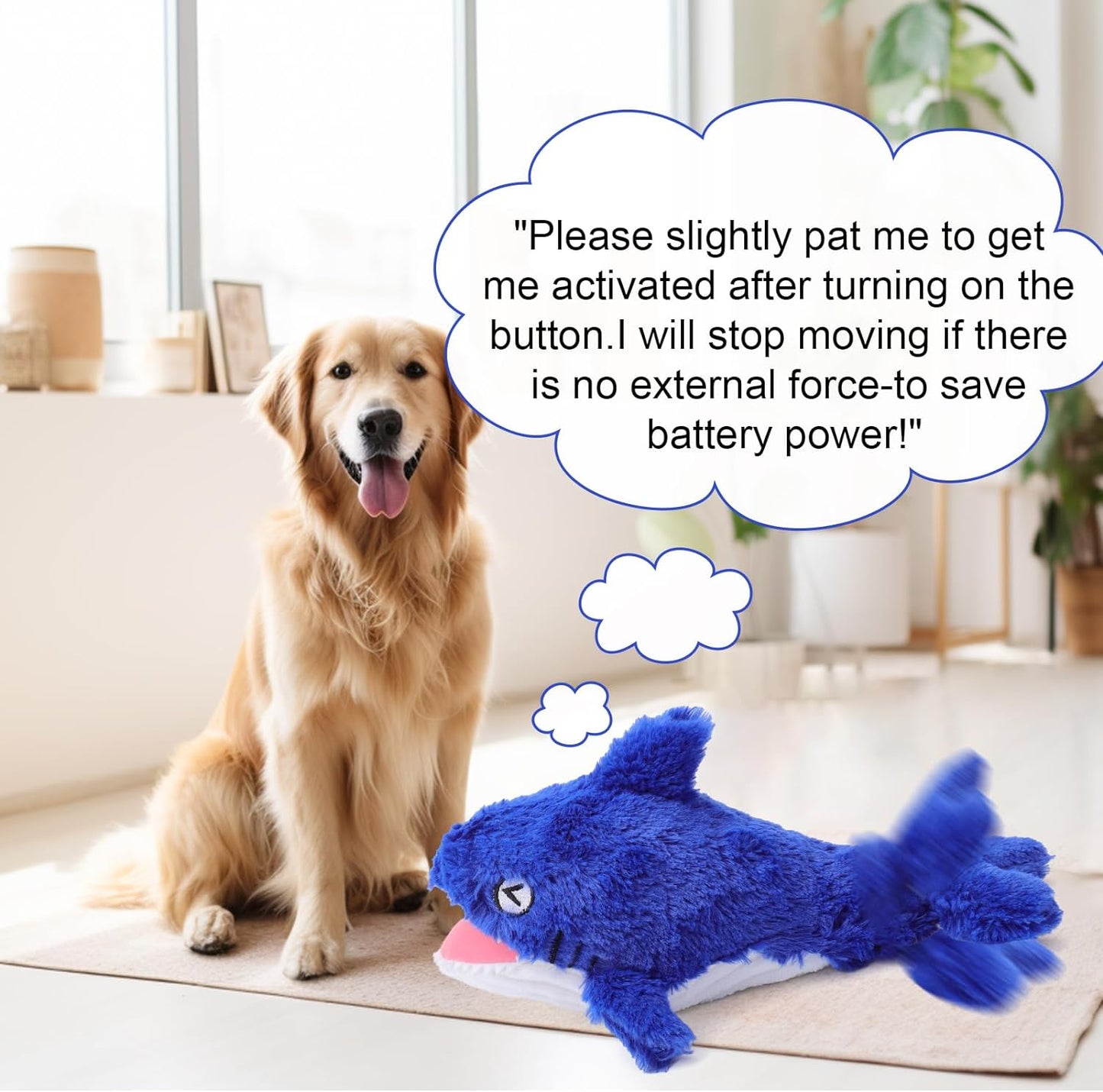 2 in 1 Interactive Dog Toys, Shark Dog Toy to Keep Them Busy, Plush Squeaky Dog Toys, Rechargeable Wiggly Fish Blue Dog Toys for Small Medium Large Dogs, Moving Dog Toys for Indoor&Outdoor