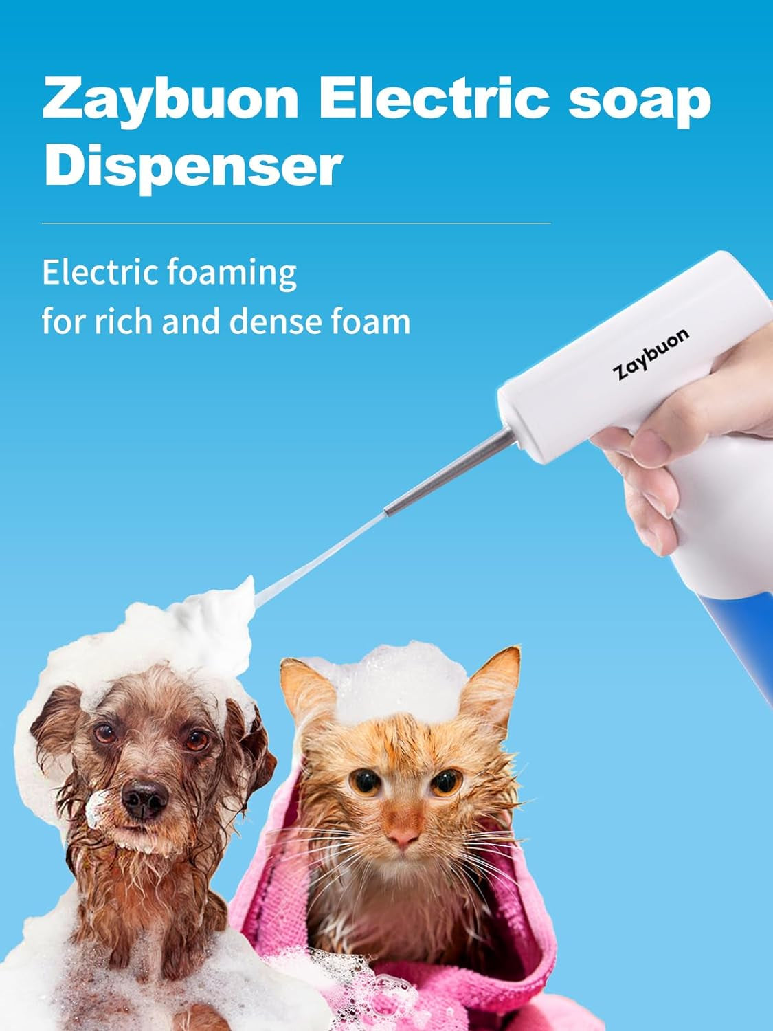 Electric Dog Shampoo Dispenser, Foaming Soap Dispenser for Cats/Dogs/Pets and Household Cleaning, with 11.8Oz Capacity, 1200Mah Battery, IPX5 Waterproof