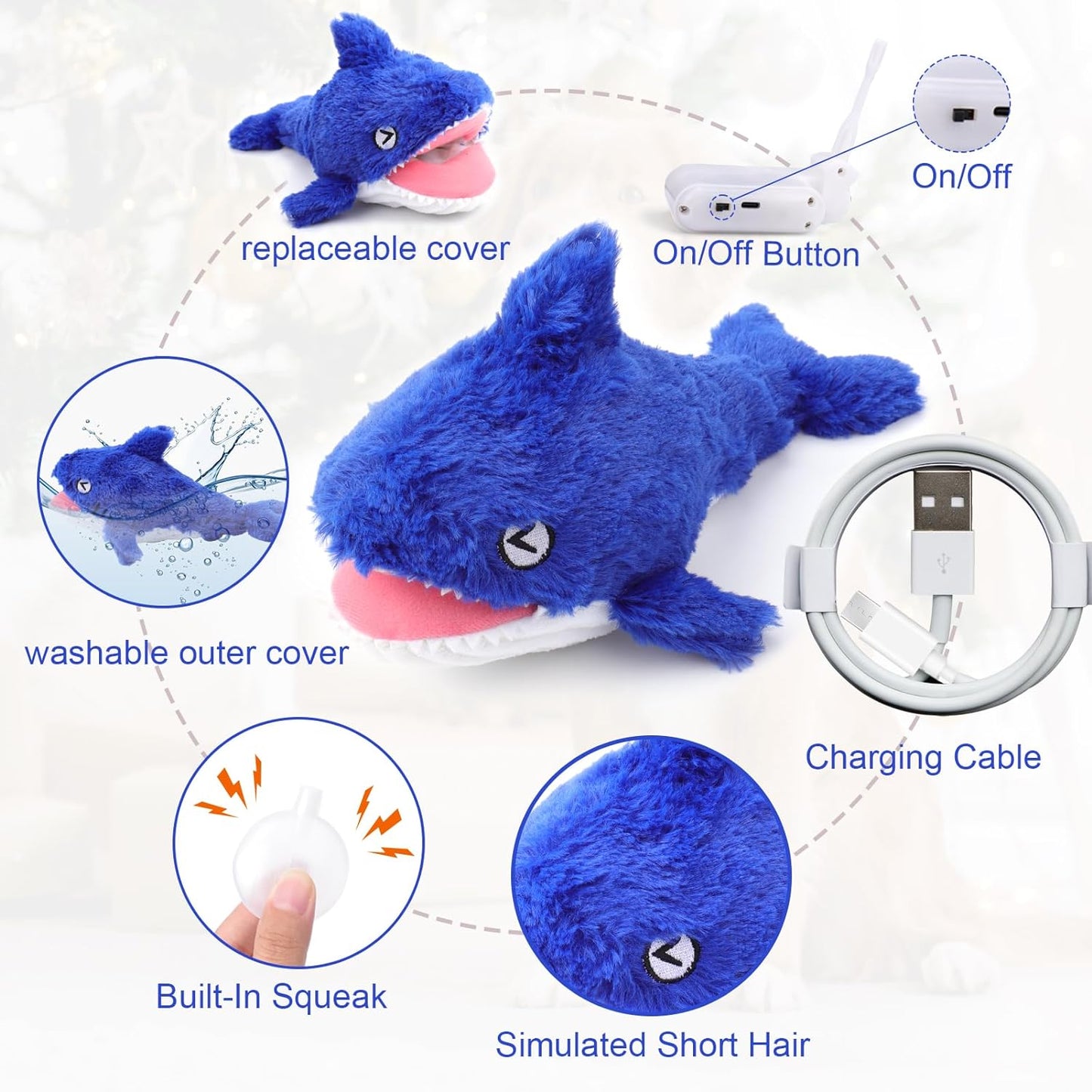 2 in 1 Interactive Dog Toys, Shark Dog Toy to Keep Them Busy, Plush Squeaky Dog Toys, Rechargeable Wiggly Fish Blue Dog Toys for Small Medium Large Dogs, Moving Dog Toys for Indoor&Outdoor