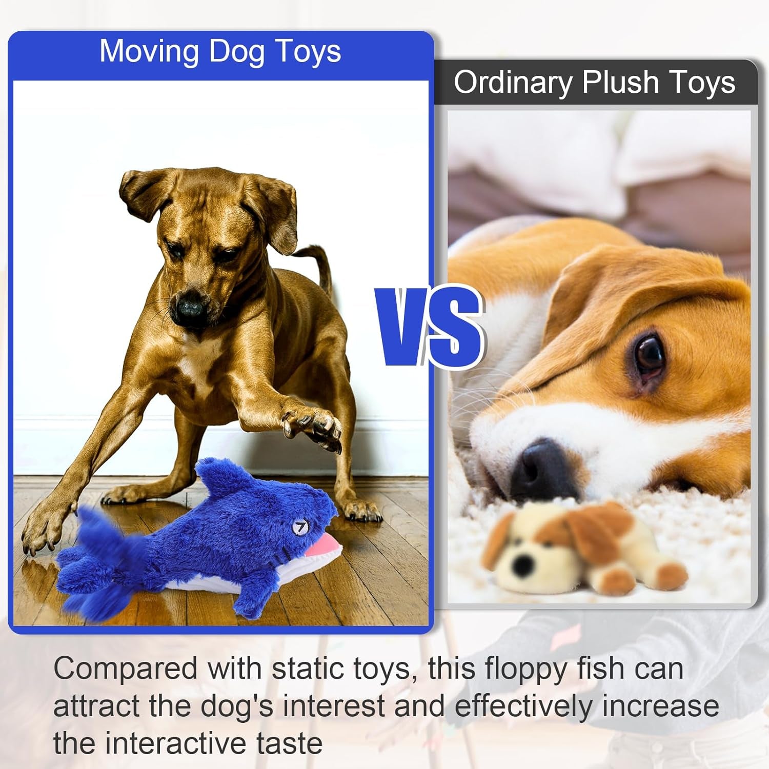 2 in 1 Interactive Dog Toys, Shark Dog Toy to Keep Them Busy, Plush Squeaky Dog Toys, Rechargeable Wiggly Fish Blue Dog Toys for Small Medium Large Dogs, Moving Dog Toys for Indoor&Outdoor