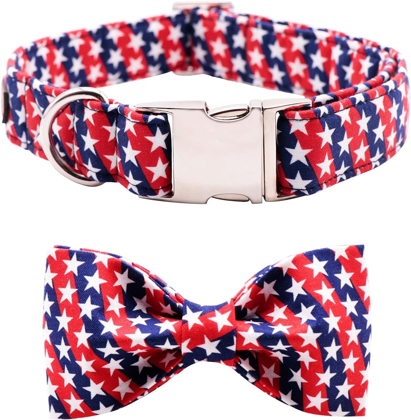 Boy Dog Collar with Bowtie, Comfortable Adjustable Cute Blue Plaid Bow Tie Collar for Male Dogs Gift, Large, Neck 16-24 Inches